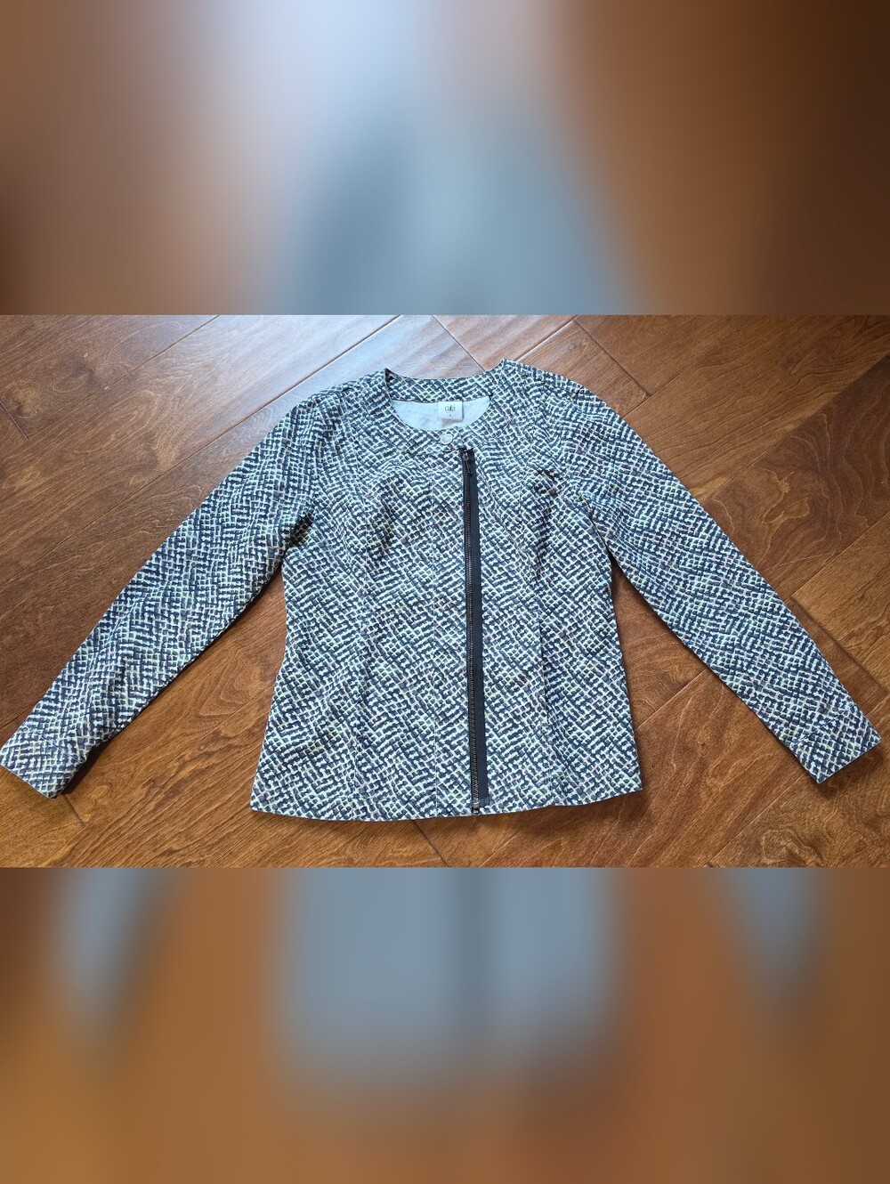 CABI Cliffside Printed Zip-Front Women's Jacket in Black & Cream Small